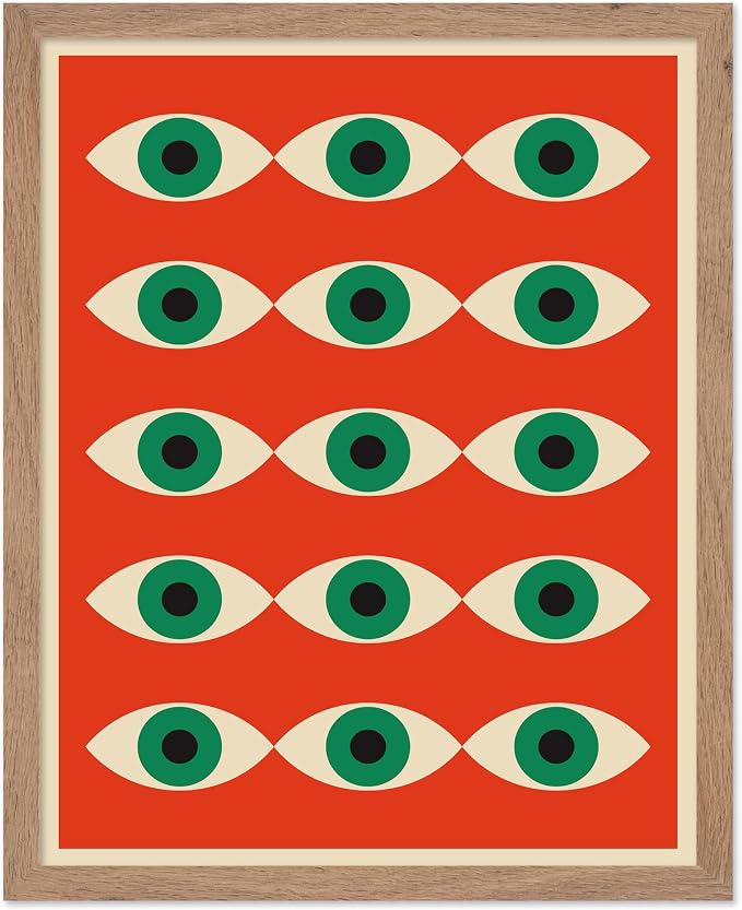Poster Master Bauhaus Poster - Red Evil Eye Print - Graphic Design Art - Eye Art - Geometric Art - Chic Boho Art - Mid Century Modern Art - Living Room or Bedroom Wall Decor - 8x10 Beige Framed