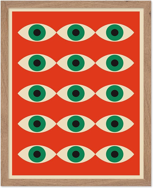 Poster Master Bauhaus Poster - Red Evil Eye Print - Graphic Design Art - Eye Art - Geometric Art - Chic Boho Art - Mid Century Modern Art - Living Room or Bedroom Wall Decor - 16x20 Beige Framed