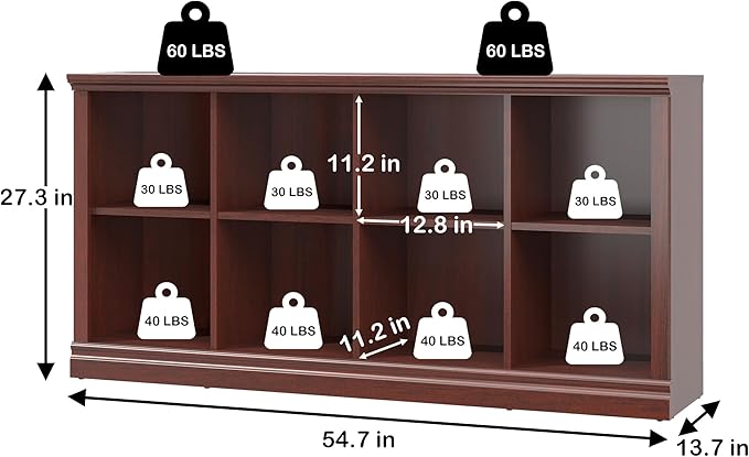 Bevfint 8 Cube Storage Organizer Bookcase - 2 Tiers 8 Storage Cube Adjustable Space Book Case, Display Cabinet Organizer, 54.7 inch Width Horizontal Bookshelf for Home Library Office, Mahogany
