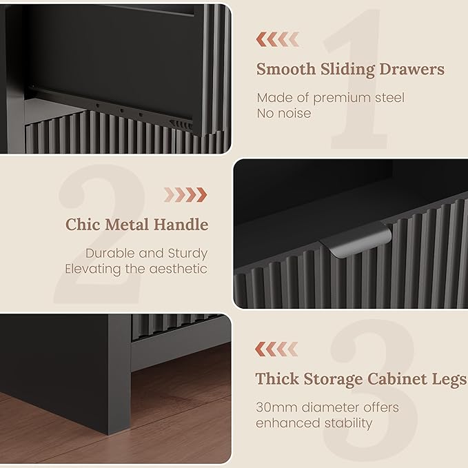 55" W Fluted Buffet Cabinet with Storage Accent Sideboard with 2 Drawers & 4 Doors,Wood Media Console Coffee Bar Table with Adjustable Shelves for Living Room,Kitchen and Dining Room