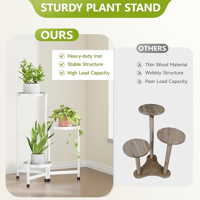 Cawukege 3 Tier Plant Stand Indoor, Tiered Plant Stand Outdoor for Multiple Plants, Corner Plant Shelf for Patio Balcony Porch Garden Living Room House,White