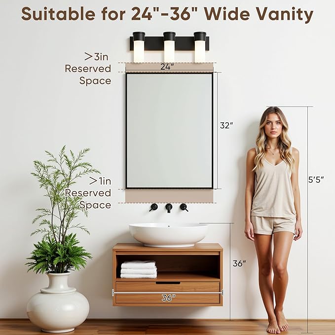 Bathroom Mirrors for Over Sink 24" x 32", Black Metal Frame Rectangle Wall Mirror, Modern Farmhouse Vanity Mirror(Horizontal/Vertical)