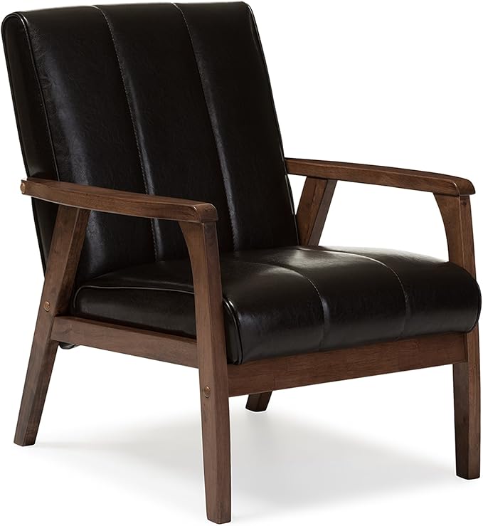 Baxton Studio BBT8011A2-Brown Living-Room-Chairs, Medium, Leather, Dark Brown