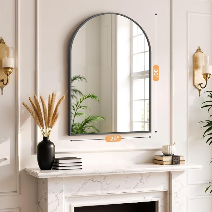 Bathroom Mirror for Wall, 30x20 Inch Arched Mirror, Matte Black Metal Framed Bathroom Vanity Mirrors for Restroom Farmhouse, Anti-Rust, Tempered Glass, Hanging or Leaning