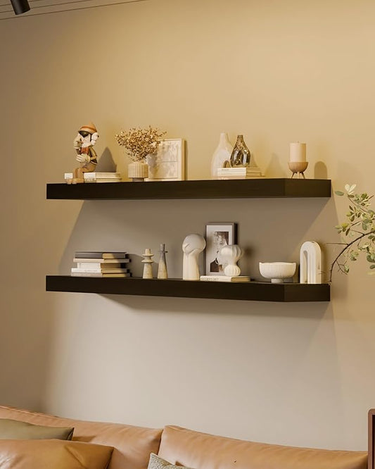 12x48 Inch Floating Shelves for Wall, Extra Long Black Wall Shelves, Set of 2, Hanging Invisible Brackets Floating Shelves for Living Room,Bedroom,and Kitchen (Black, 2T48IN)