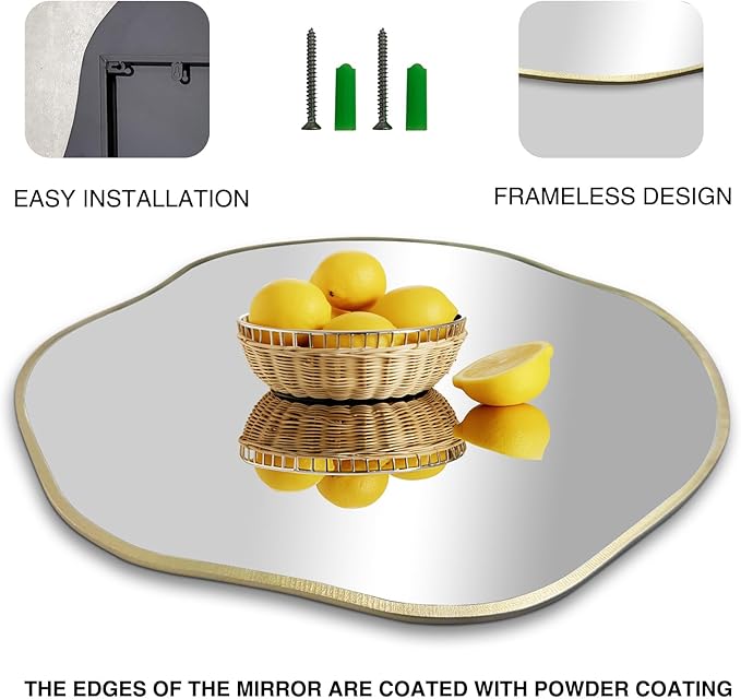 POZINO Gold Irregular Mirror, Large Asymmetrical Wall Mirror, 30" Scalloped Rounded Mirrors, Modern Frameless Abstract Mirrors for Living Room Bedroom Bathroom Entryway Hallway Fireplace