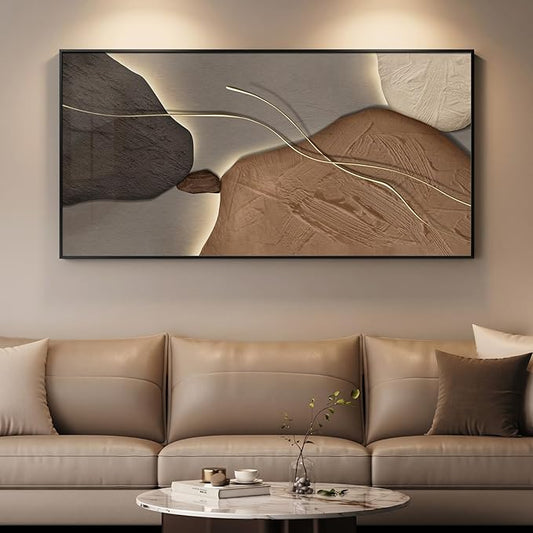 Framed Abstract Horizontal Wall Art for Living Room, Extra Large Brown and Tan Modern Artwork for Walls, Contemporary Elegant Picture Prints Paintings for Bedroom Dining Room Wall Decor, 56x28 Inch