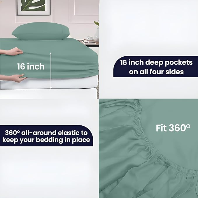 SGI bedding 100% Egyptian Cotton Sheets RV King Size – 600 Thread Count Sheets Set, Soft, Cooling, 15" Deep Pocket, Luxury Hotel Bedding, Breathable, Durable - Aqua Green