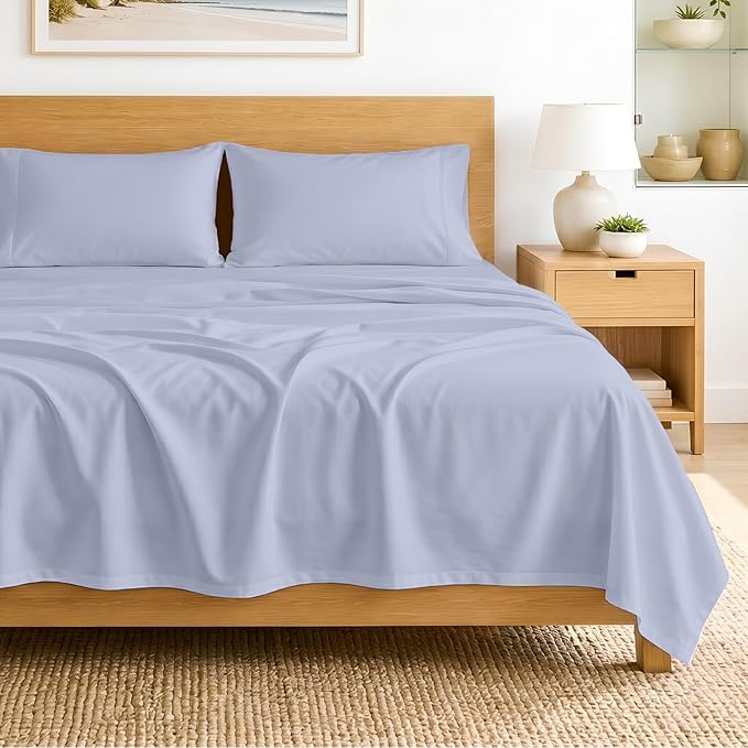 SGI Split King Sheet Set for Adjustable Bed Egyptian Premium Cotton 600 Thread Count Sheets for Sleep Number Bed 15" Deep Pocket 5 Pc Set with 2 Twin XL Fitted Sheets Soft Breathable - Cornflower Blue