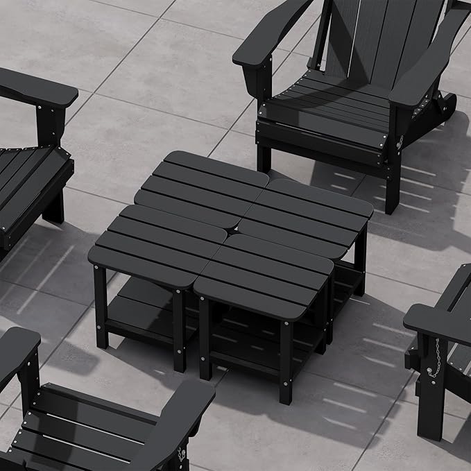 SERWALL Double Adirondack Side Set of 4, Table Rectangular End Table, Black