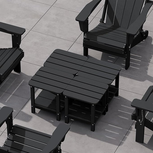 SERWALL Double Adirondack Side Set of 4, Table Rectangular End Table, Black