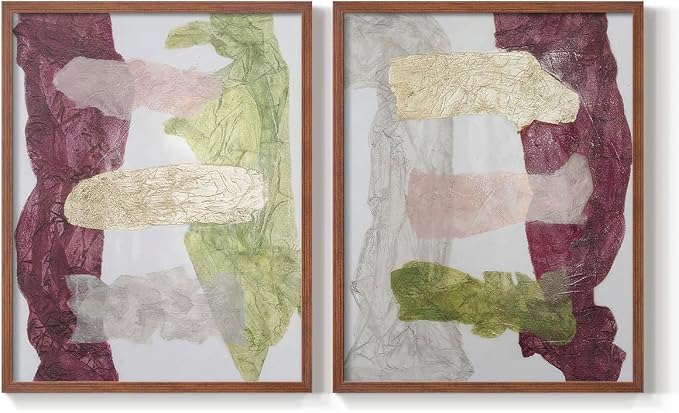 Renditions Gallery Set of 2 Peel & Stick Framed Prints, Abstract Wall Art, Mix Color Dyed Textures Wall Decor, Re-Stickable - Ready to Hang - 22"x28" - Walnut Frame LT588
