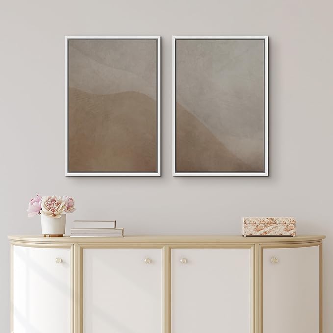 IDEA4WALL Framed Canvas Print Wall Art Set Neutral Earth Tone Abstract Beige and Taupe Color Block Illustrations Modern Art Decorative Calm/Zen for Living Room, Bedroom, Office - 24"x36"x2 White