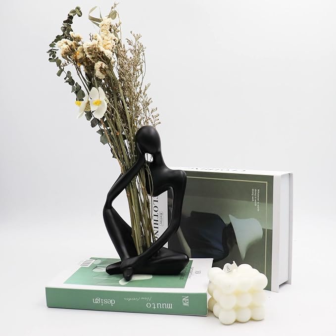Thinker Statues and Sculptures, Resin Thinker Statue Ornaments, Abstract Style Sculptures, Housewarming Gifts, Housewarming Decorations, Living Room Dining Desk Decorations(Black Right, Large)