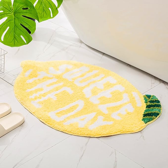 UKELER Soft Yellow Lemon Bath Rug for Kids Non Slip Absorbent Bath Mat Washable Shaggy Kids Bedroom Decor Bathroom Door Mat 31.5''x19.7''