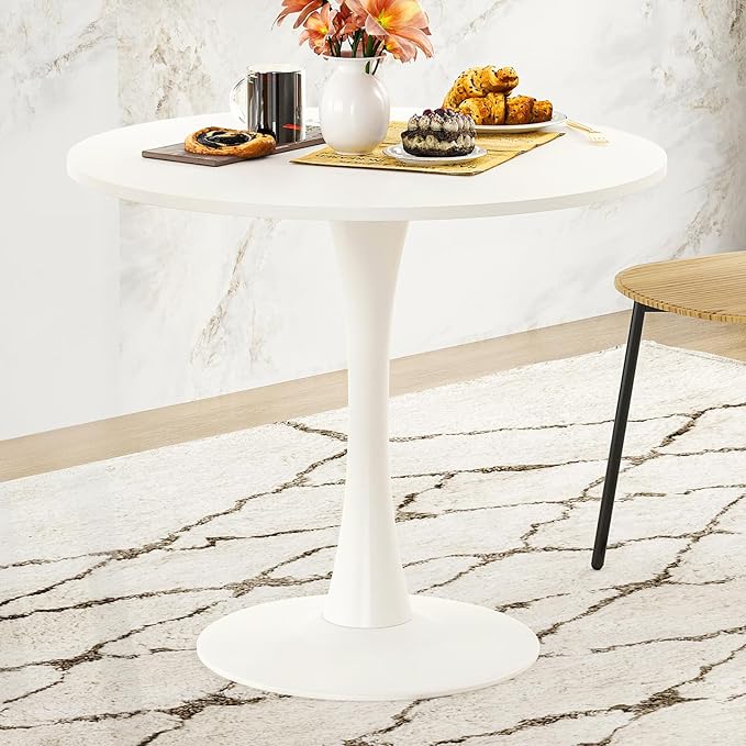 Soohow 31.5" Small Round Dining Table Seats Up to 2-4 People,Wood Tabletop Tulip Dining Table with Metal Pedestal Base