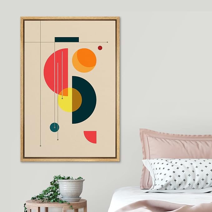 SIGNLEADER Framed Canvas Print Wall Art Semi Circle Midcentury Art Geometric Shapes Illustrations Modern Art Contemporary Fun Multicolor Ultra for Living Room, Bedroom, Office - 16"x24" Natural