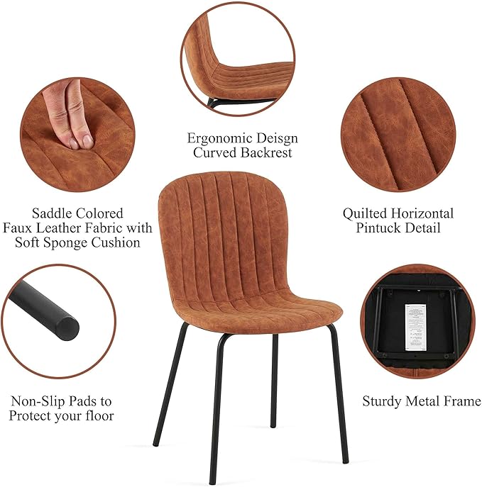 NORDICANA 5 - Piece Dining Set, Industrial Style 47 in Kitchen Table with Brown Faux Leather Dining Chairs for 4 Person, Dining Room Table Set for Dinette, Breakfast Nook Breakfast Nook