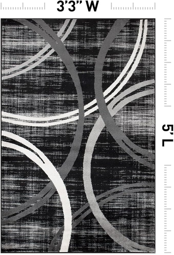 Rugshop Modern Wavy Circles Design Area Rug, Fade-Resistant Carpet for Entryway, Home Office, or Bedroom, Black, 3'3" x 5'