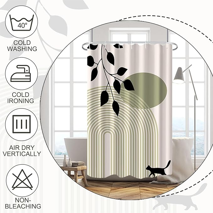 Baocicoo Minimalist Boho Shower Curtain Mid Century Silhouette Cat Botanical Shower Curtain for Bathroom Home Bathtub Living Room Decor Fabric Waterproof Curtain for Bathroom with Hooks 36x72 Inches