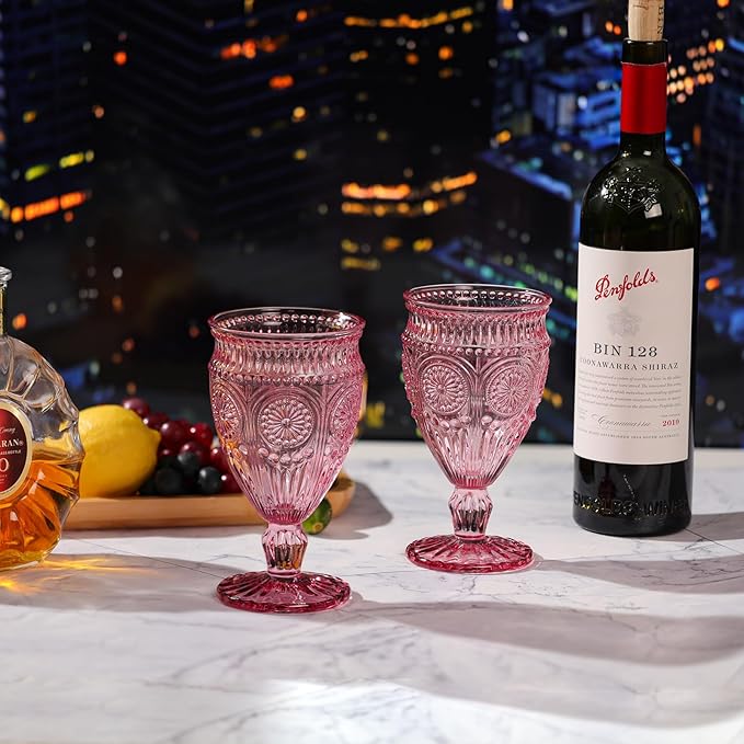 Darlion Wine Goblets, Goblet Glasses, Pink Goblets, Wine Glasses Set of 4, Pink Glasses Drinking for Party Home Wedding