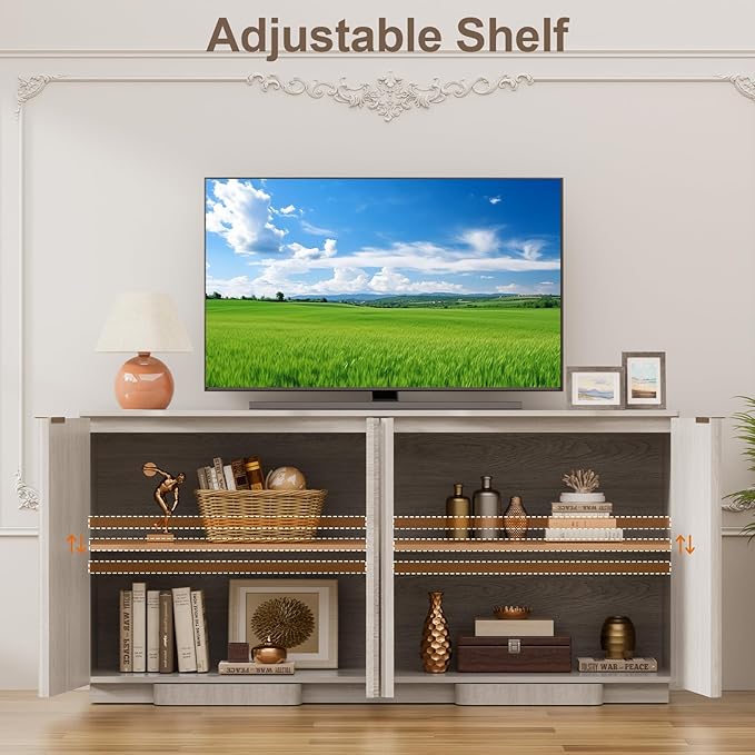 Yechen Buffet Cabinet with Storage, 94.5" Accent Sideboard Modern Credenza Set of 3 with Doors & Adjustable Shelves Fluted Media Console Wood Coffee Bar Table for Living Kitchen Dining Room