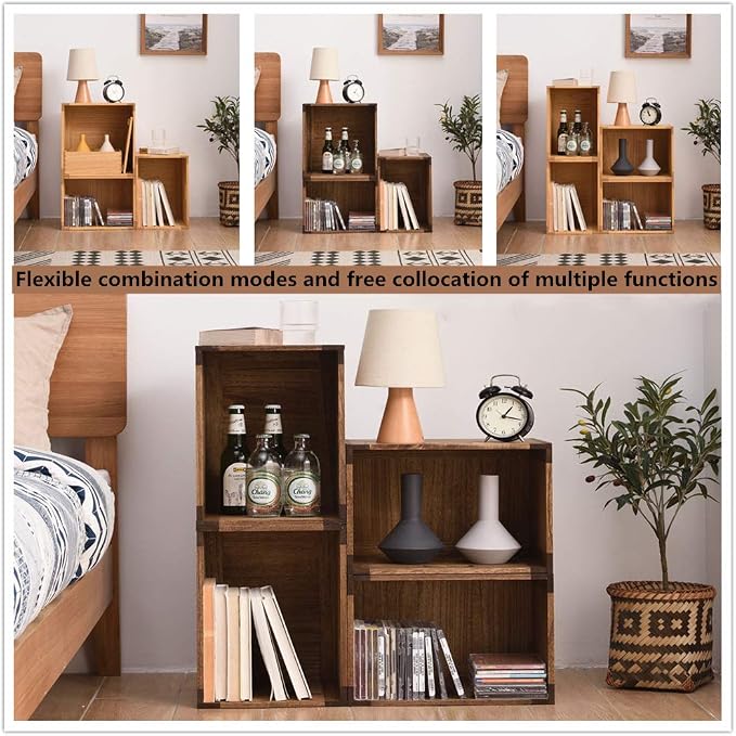 KIRIGEN Stackable Wood Storage Cube, Modular Open Cubby Bin with Handles for Books, Toys, Clothes, Closet, Bedroom, Pantry, and Home Office, Assembly Required, 14.17 x 14.17 x 10.31 Inch, F26-DBR