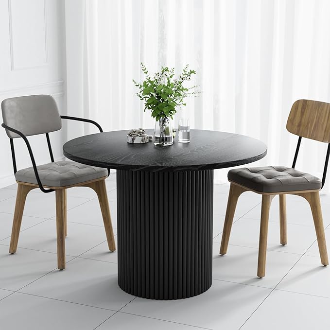 Rophefx Round Dining Table, 41.7" Modern Wood Kitchen Table for 4, Fluted Dining Table, Pedestal Circle Dining Tables for Leisure, Coffee, Kitchen, Dining Room φ41.7" x 29.9"H (Black Color)