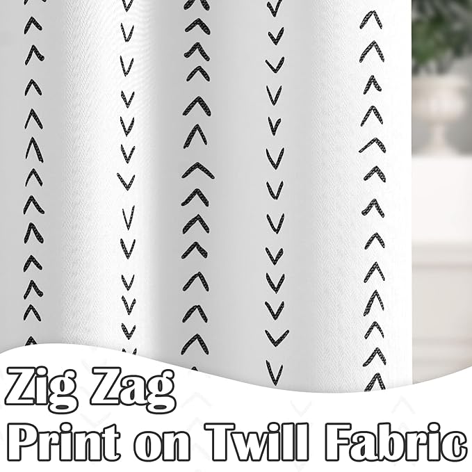 jinchan Black and White Boho Shower Curtain Herringbone Zig Zag Waterproof Fabric Bohemian Modern Farmhouse Arrow Geometric Shower Curtains for Bathroom with 12 Hooks 70x72 Inches