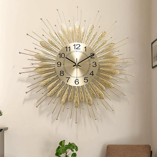 Large Wall Clock,27inch Gold Wall Clock Non-Ticking Mid Century Wall Clocks for Living Room Decor,Battery Operated Wall Clock for Bedroom&Living Room