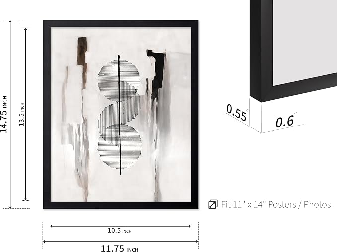 Poster Master Circle Lines Poster - Line on Ink Wash Print - Drawing Art - Geometric Art - Abstract Art - Line Art - Modern Art - Aesthetic Art - Bedroom or Living Room Decor - 11x14 Black Framed