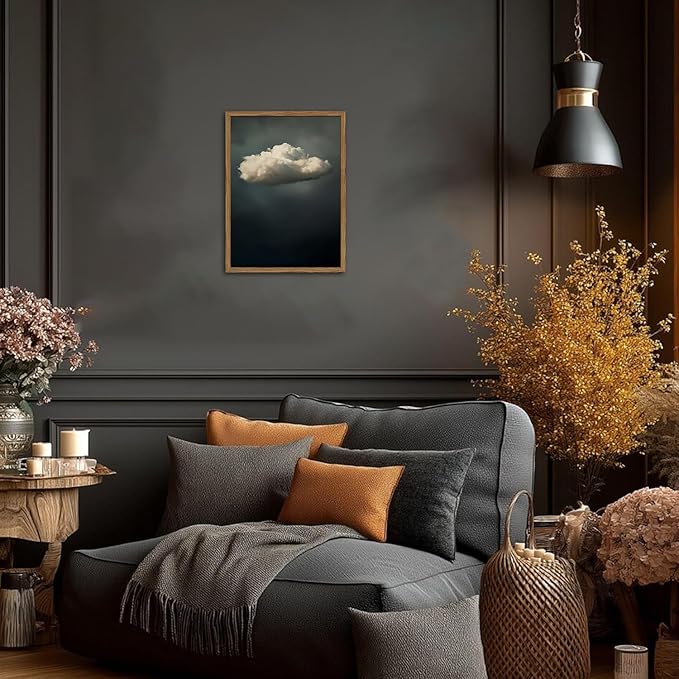 Dark Moody Cloud Wall Art Vintage Sky White Cloud Wall Decor Picture, Maximalist Canvas Print painting Cloudscape Abstract Artwork for Living Room Bedroom 16x24 inch Wood Framed