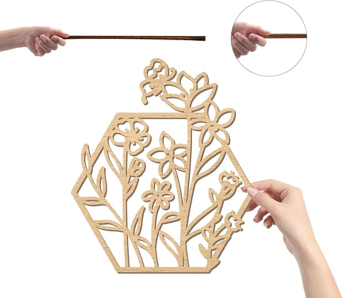 CREATCABIN 3Pcs Flowers Wood Wall Decor Wooden Black Wall Art Decoration Hanging Set Hollowing Out Hexagon Flower Sculpture Laser Cut Wooden Sign Ornament for Home Bedroom Gallery Office 11.8x13.8Inch