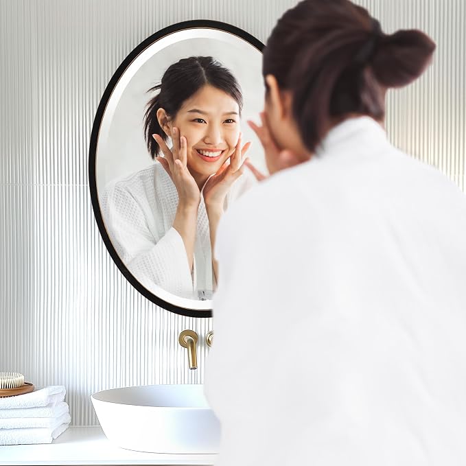 OVALCREST - Oval Wooden Beveled Wall Mirror for Home Decor, Bathroom, Vanity, Bedroom, Living Room, Hallway - London Style (Rubbed Black) 31.1 x 25.1