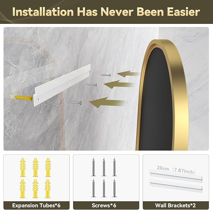 Brightify Gold Oval Mirror for Bathroom 26x38 Inch, Metal Framed Bathroom Vanity Mirrors, Modern Wall Mirror for Bedroom Living Room Wall Decorative Hang Vertical and Horizontal