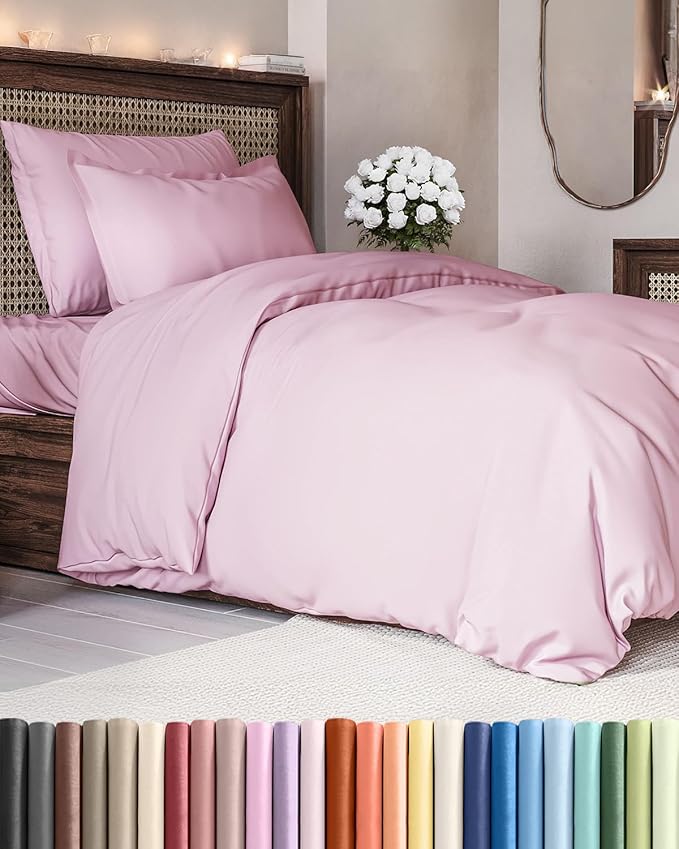 Duvet Cover Twin/Twin XL Size - Extra Soft Twin/Twin XL Size Duvet Cover - Breathable, Easy Care and Fade Free with Zipper Closures & Ties - 68" x 90" Inches - (Light Pink) Comforter Not Included
