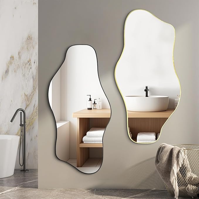 Irregular Wall Mirror, 47.5"x24" Asymmetrical Tempered Glass Mirrors, Modern Abstract Frameless Mirrors for Living Room Bathroom Bedroom Hallway Entryway Fireplace, Horizontal Or Vertical
