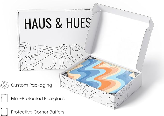 HAUS AND HUES Beach Wall Art - Colorful Abstract Ocean Art, Tropical Beach Wall Decor (Black Frame, 24x36)