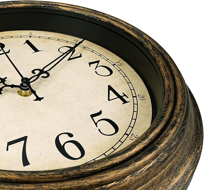 Plumeet Retro Wall Clock, 12'' Non Ticking Classic Silent Vintage Wall Clocks Decorative Kitchen Living Room Bedroom - Battery Operated