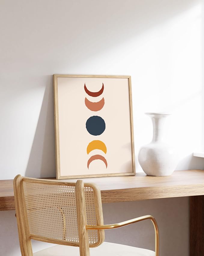 HAUS AND HUES Moon Phases Wall Art Boho Prints, Mid Century Modern Decor, Colorful Moon Transition Print for Bedroom, Living Room, Unframed 16x20