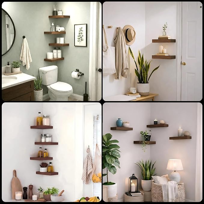 Bathroom Floating Shelves for Wall, Walnut Small 11.8" Floating Shelf for Storage, Display and Farmhouse Rustic Home Decor, Perfect Over Toilet for Bedroom, Kitchen or Living Room, 2-Pack
