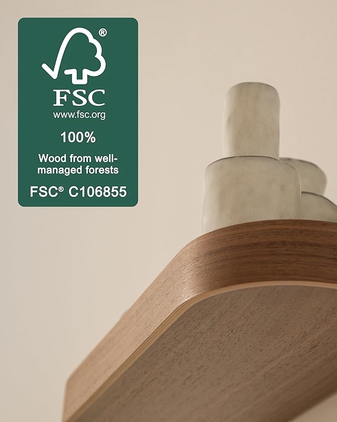 Kazai.® 23.6 inches Floating Shelves for Wall 'Toke' | Set of 2 Small Mounted Wooden Shelf Units | Modern Wall Decor & Storage for Living Room, Bathroom, Kitchen, Bedroom & More | Walnut