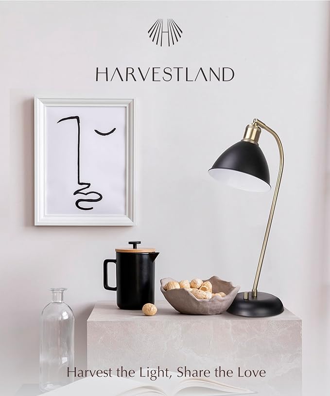 HarvestLand Halo Brass Floor & Desk Lamp Set – Adjustable Pharmacy-Style Lamps with Solid Base, Black & Brass Lighting Duo for Living Room, Home Office, Bedroom, or Reading Nook