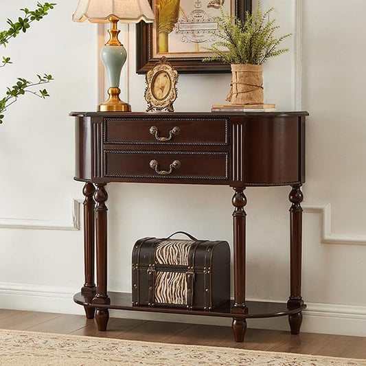 Console Table with Drawer Retro Entryway Table with Retro Handle and Open Storage Shelf Narrow Long Behind Couch Sofa Tables Space-Saving for Hallway Living Room(Dark Walnut,47.24x11.81x35.43in)