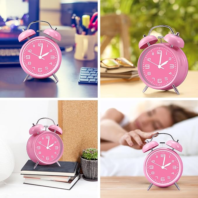 pxy Loud Alarm Clock for Heavy Sleepers 3D Dial Battery Operated (Battery Include), 4" Super Silent Analog Alarm Clock for Kids with Night Light PT260 Silver OrangePT505 White Blue