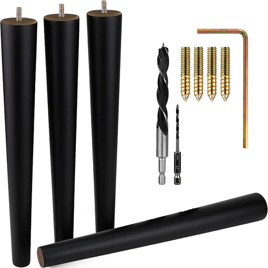 Airy Abode Premium Black Wood Furniture Legs (Full Install Kit) - Pick Your Size and Color