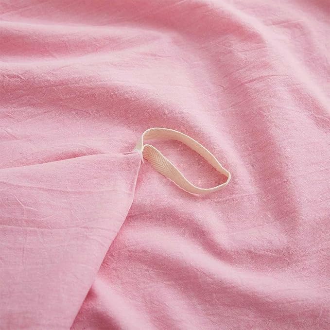 LOVQUE Pink Duvet Cover Full Size, 100% Washed Cotton Linen Like Bedding Set with Zipper Closure (No Comforter), 80x90 Inches