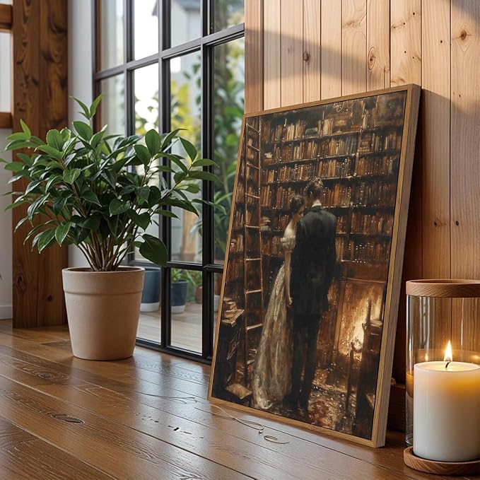 WALLZK Vintage Framed Wall Art Library Wall Decor Moody Dark Academia Canvas Prints Victoria Antique Literary Romantic Pictures Artwork for Walls Living Room Study Bedroom 12"x16"
