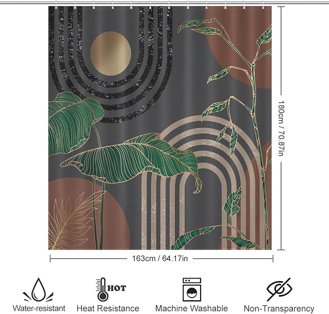Boho Mid Century Shower Curtain,Retro Abstract Minimalist Tropical Modern Bathroom Curtain Polyester Waterproof Fabric Decor 66x72in（168x183cm）