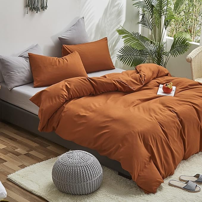 Pureant Pumpkin Comforter Set California King Burnt Orange Bedding Comforter Sets Cotton for Women Girls Solid Brown Terracotta Cal King Comforter Soft Rust Caramel Comforter Sets Dusty Pumpkin Quilts